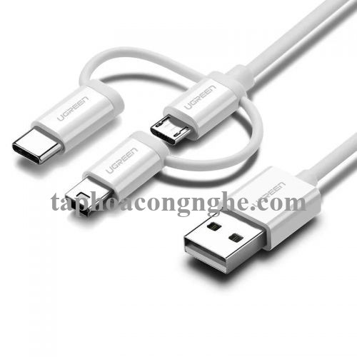 Ugreen 40766 0.5m màu Bạc Cáp dữ liệu USB 3trong1 micro + lightning + mini USB + truyền dữ liệu từ máy tính ra điện thoại US185 30040766